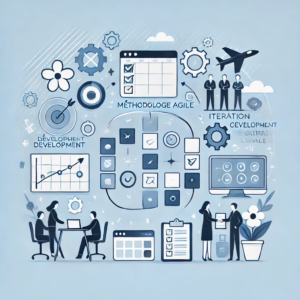 Illustration d’un tableau Kanban et d’un cycle itératif représentant la méthode agile appliquée au développement de logiciels