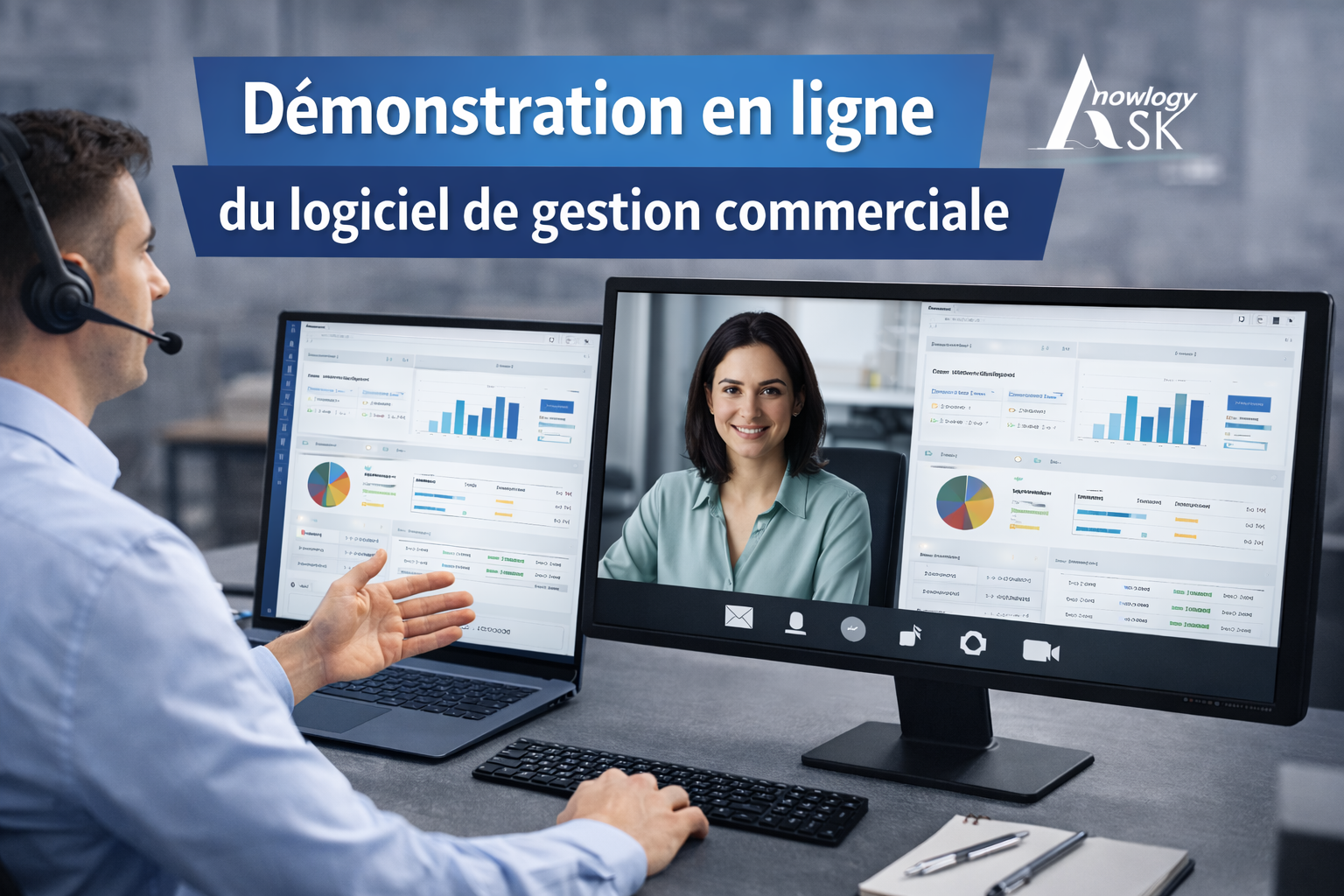 Démonstration en ligne du logiciel de gestion commerciale Asksystem avec présentation du tableau de bord et échange en visioconférence